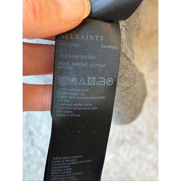 NWOT ALLSAINTS MERINO LONG SLEEVE RAMSKULL POLO SHIRT, XS $170 G38 - Picture 6 of 9
